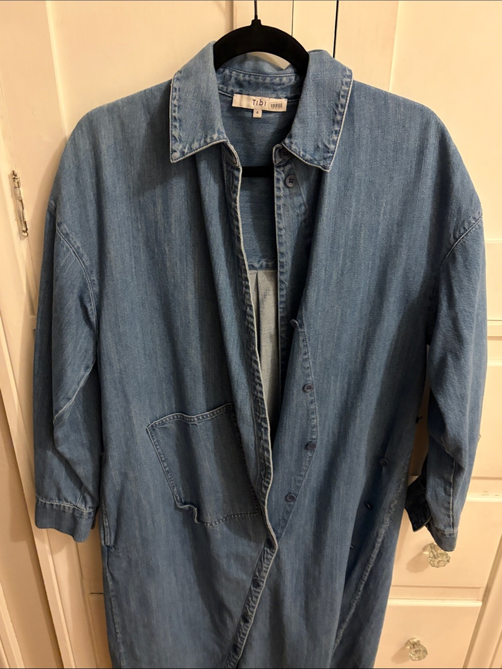 Tibi Light Blue Denim Longline Button-Front maxi dress.  Long sleeve,4